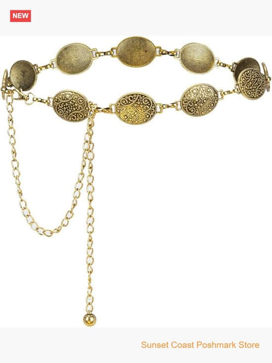 Metal Waist Chain Belt Retro Turquoise Stone Punk Western Concho main image 7